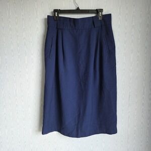Vintage Christy Girl 31" Waist Pleated Pencil Midi‎ Skirt Academia Retro Navy
